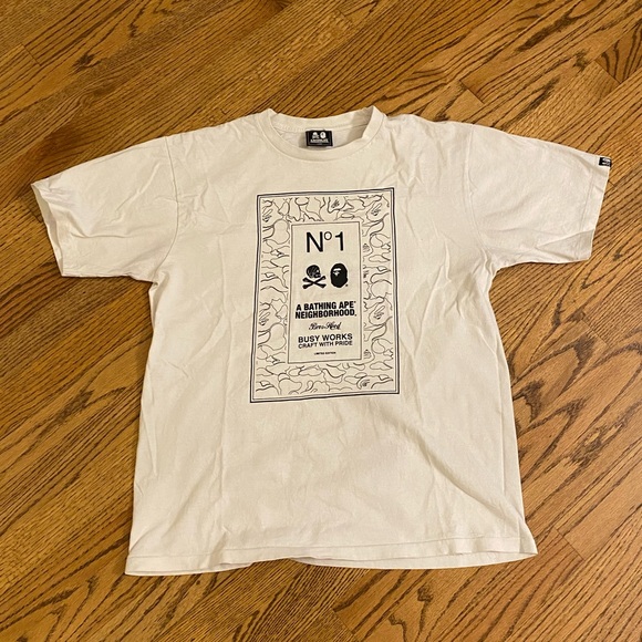 BAPE A Bathing Ape x Neighborhood Collab Men’s Large White Short Sleeve Shirt - Picture 1 of 5